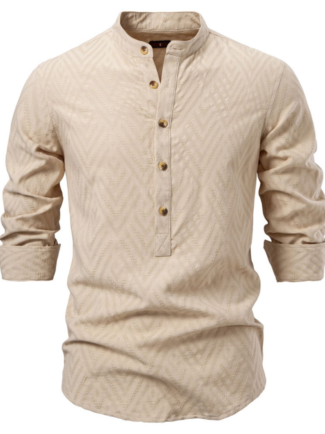 Men's Half Button Geometric Texture Collared Neck Shirt