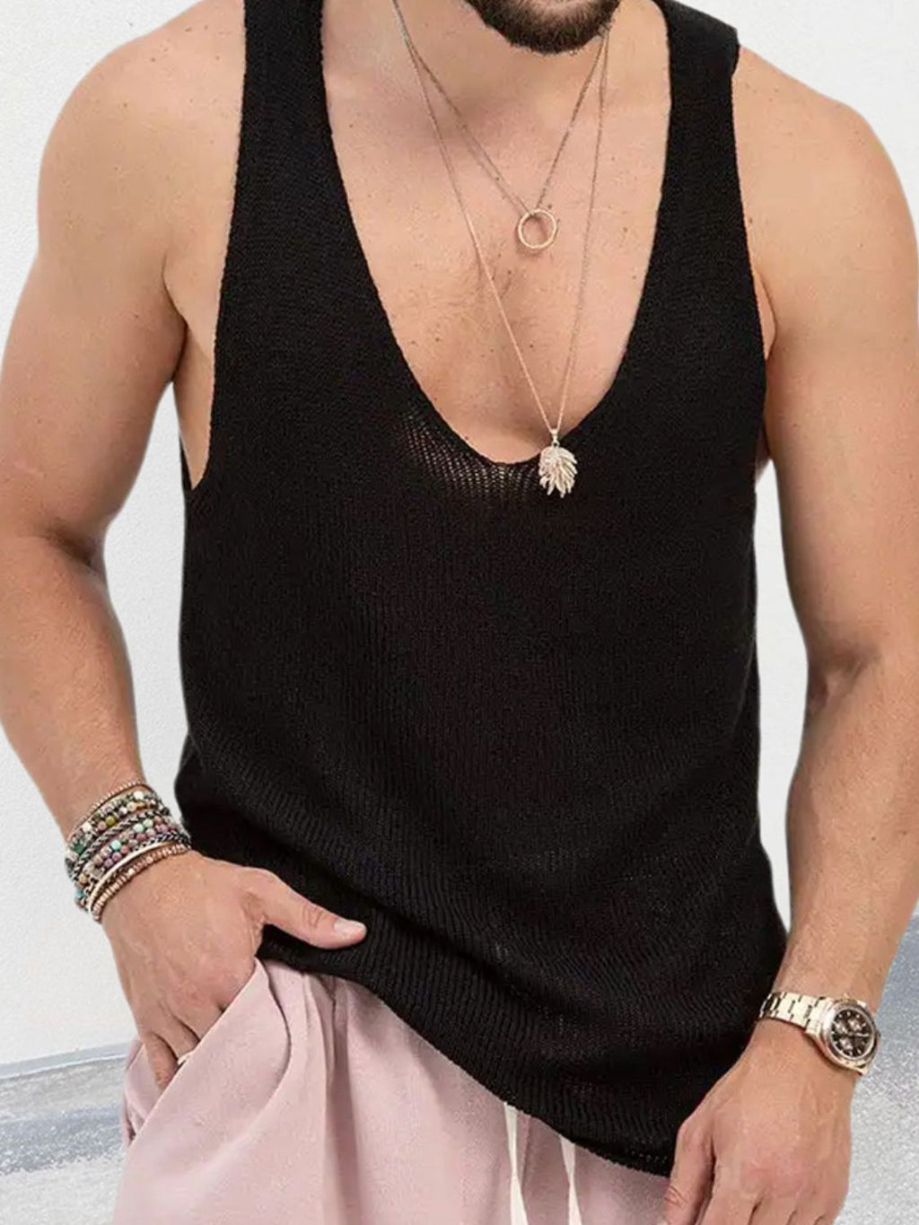 Men's Plus Size V-Neck Wide Strap Tank