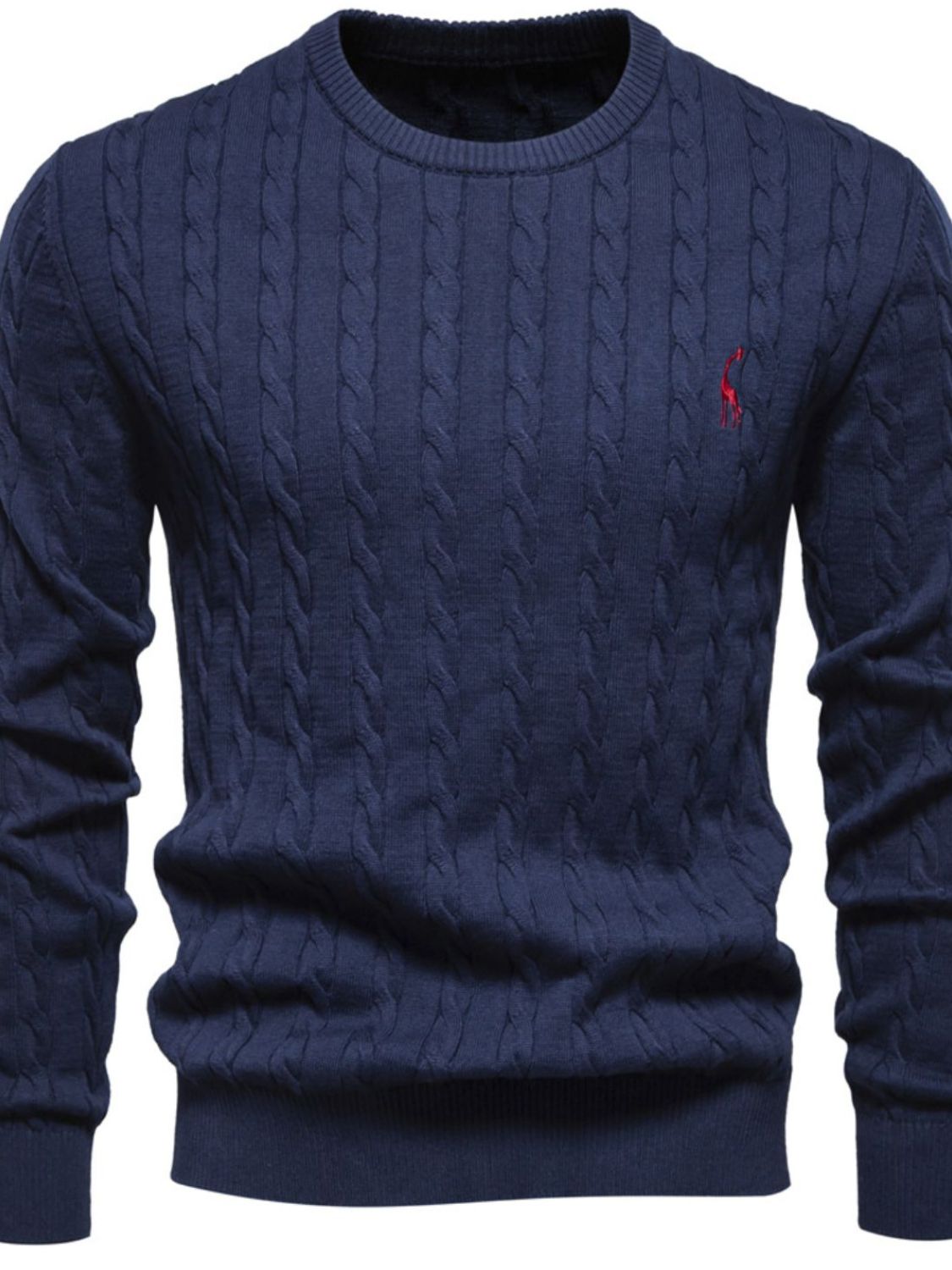 Men's Cable-Knit Round Neck Long Sleeve Sweater
