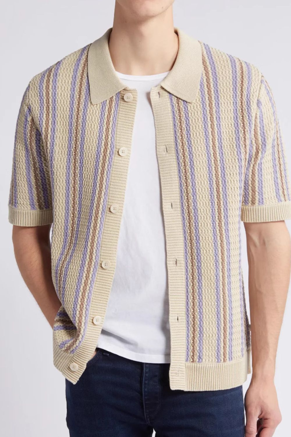 Men's Plus Size Striped Button Down Short Sleeve Shirt