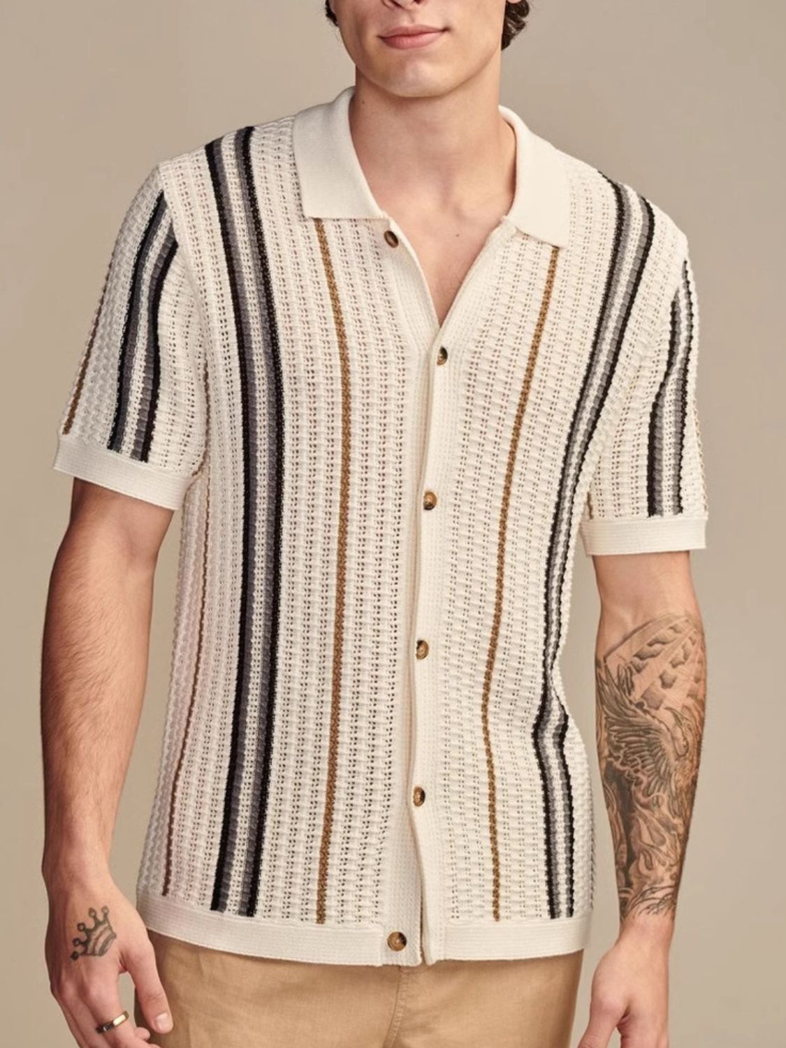 Men's Plus Size Striped Collared Neck Short Sleeve Shirt