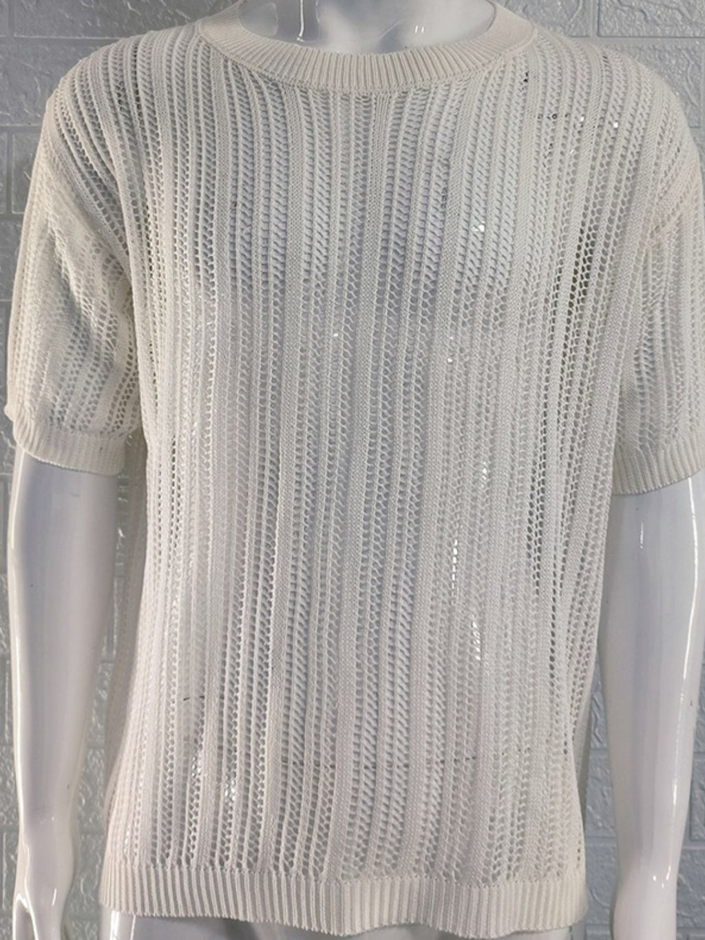 Men's Openwork Round Neck Knit T-Shirt