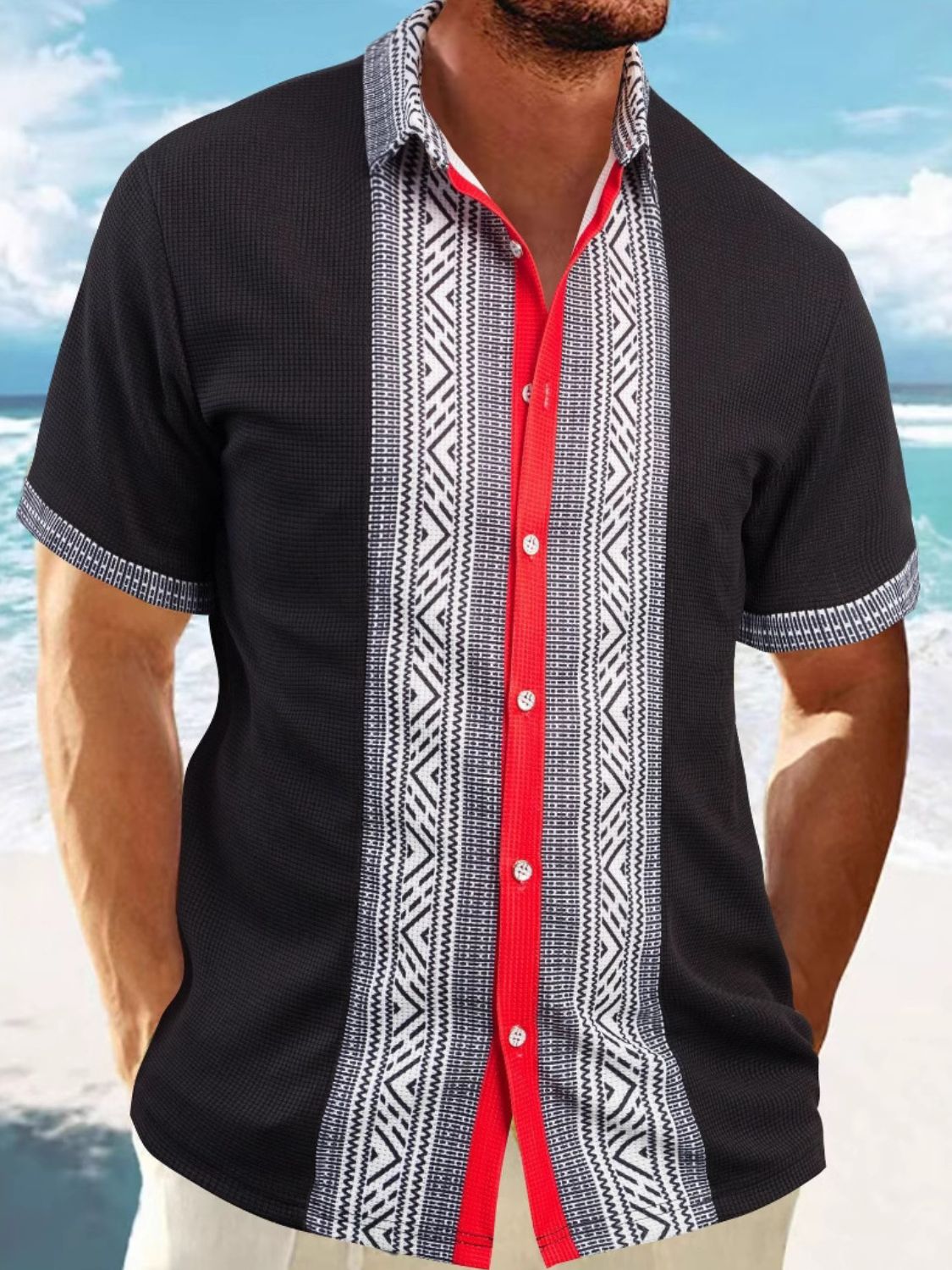 Men's Full Size Contrast Button Down Short Sleeve Shirt Plus Size