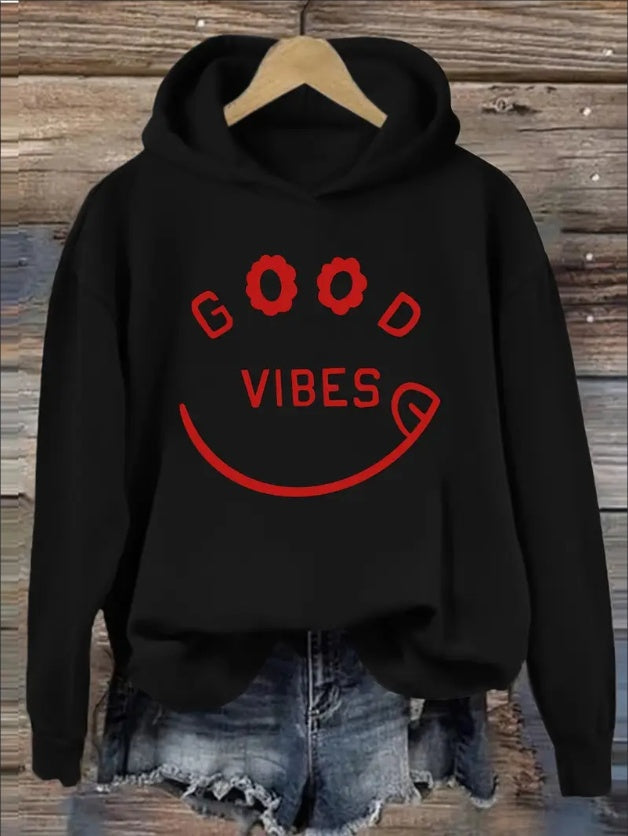 Graphic Print Hoodie, Casual  Hooded Sweatshirt, With Floral And Alphabet Patterns, For Women, Fall Winter Collection