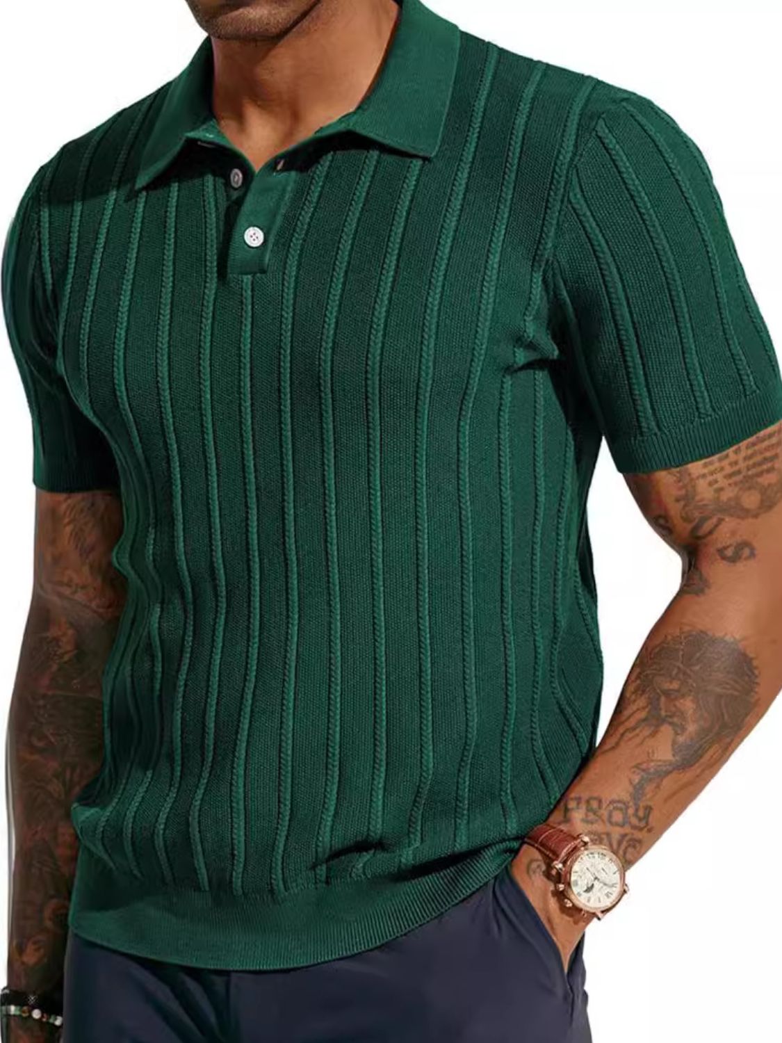 Men's Full Size Button Detail Short Sleeve Polo Plus Size