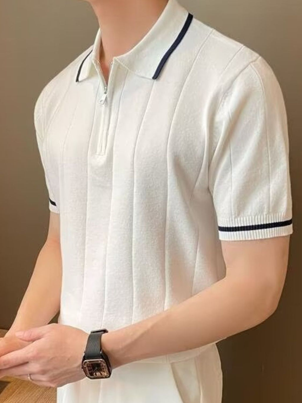 Men's Plus Size Quarter Zip Short Sleeve Polo