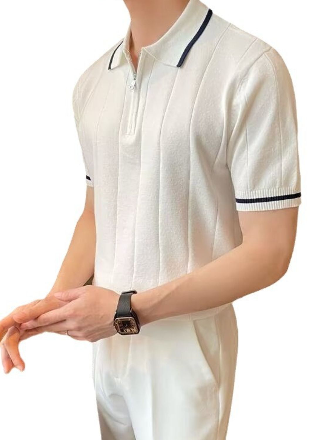 Men's Plus Size Quarter Zip Short Sleeve Polo
