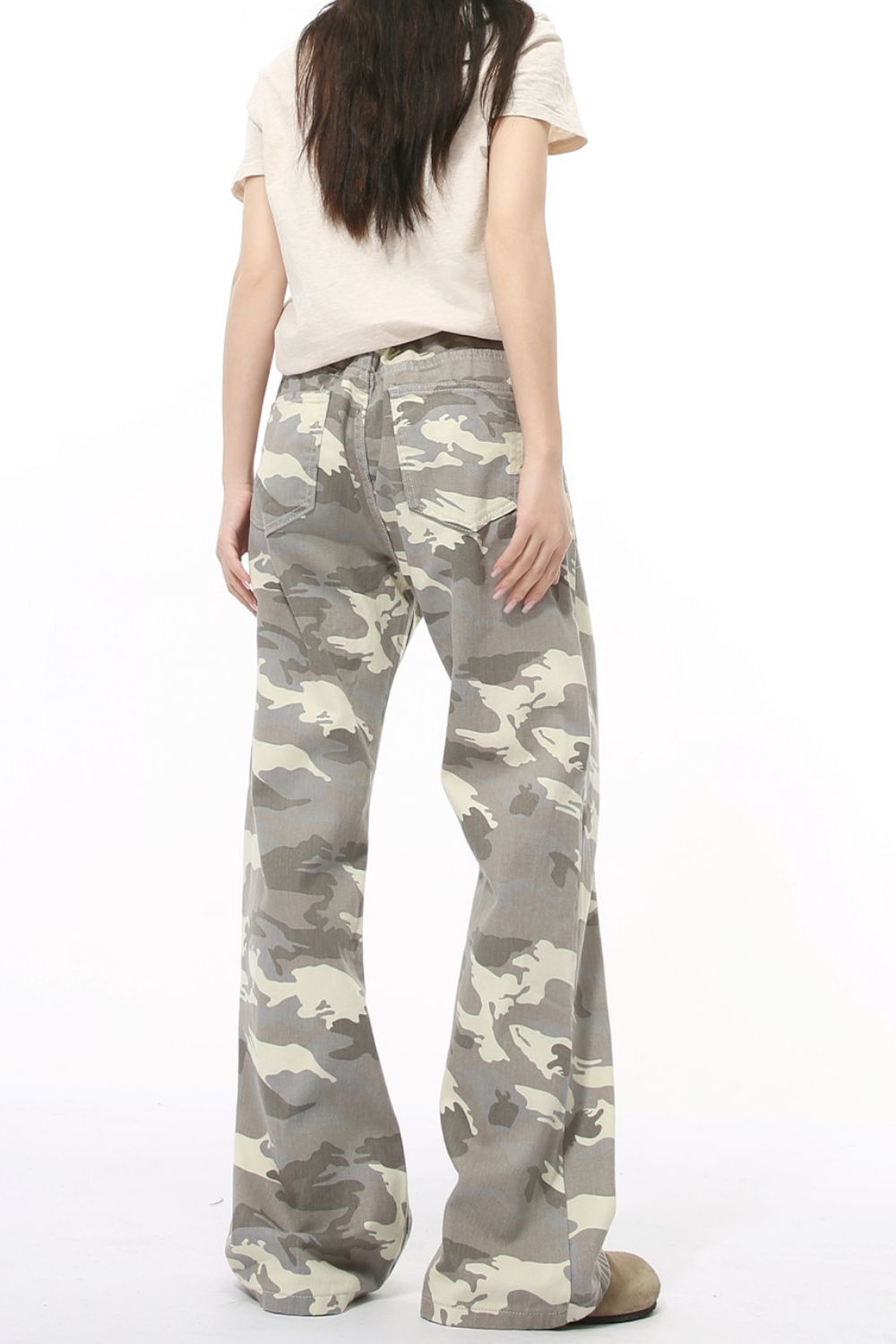 Camouflage Bootcut Jeans with Pockets