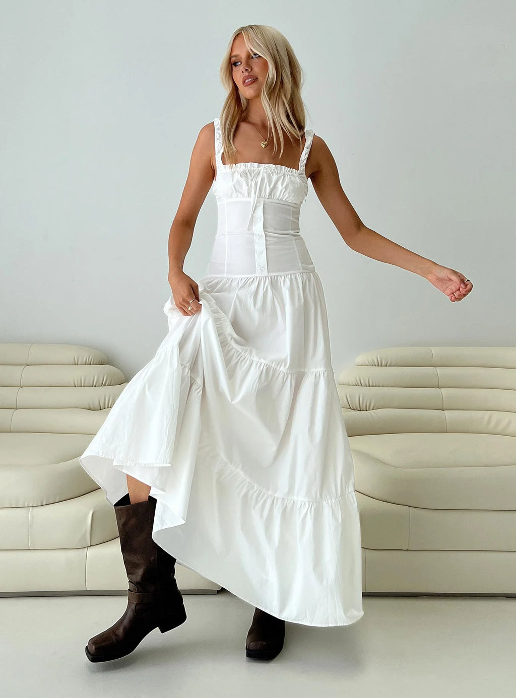 Heart Shaped Maxi Dress White