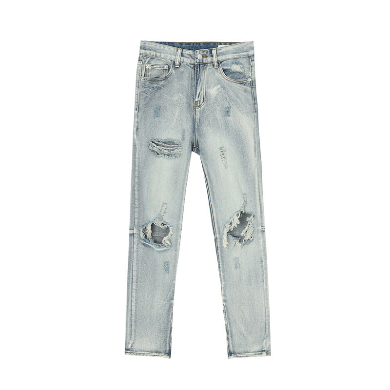 Pocketed Distressed Jeans with Side Zip