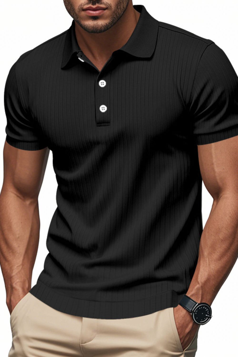 Men's Full Size Ribbed Short Sleeve Polo Plus Size