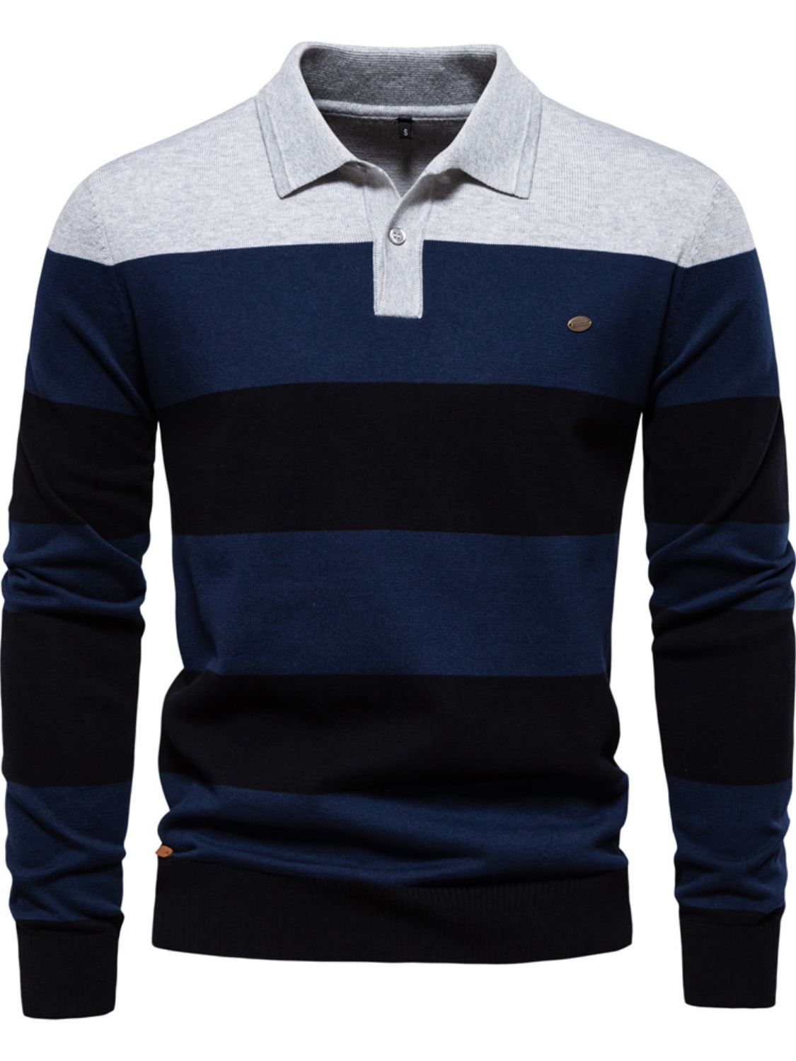 Men's Striped Long Sleeve Knit Polo