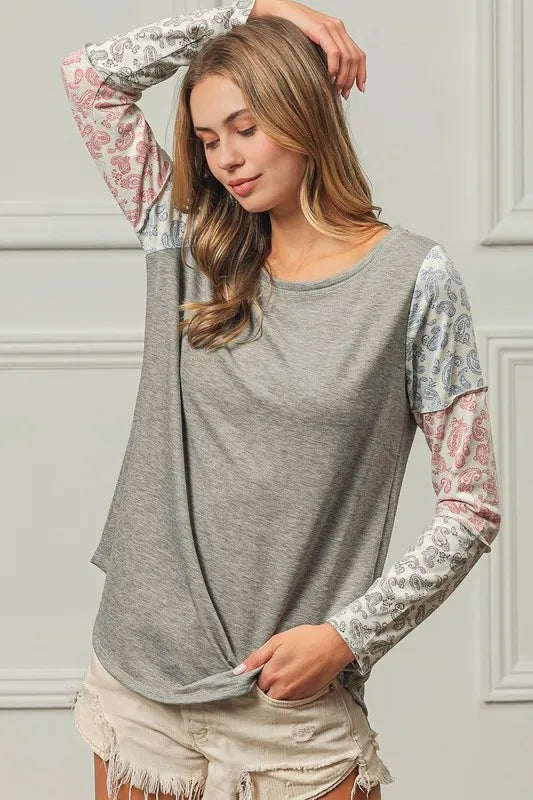 BiBi French Terry with Paisley Triblend Color Block