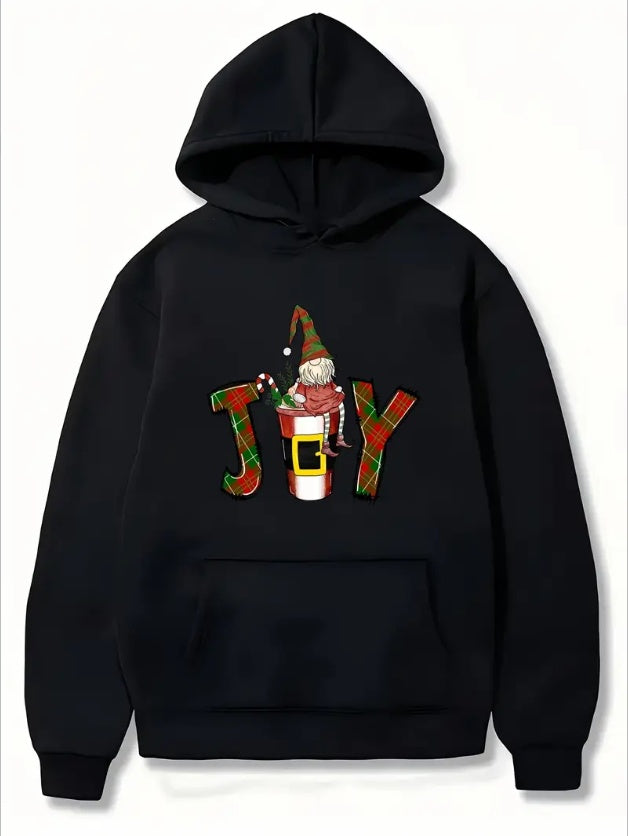 Women'S Christmas Gnome Carol Print Hoodie  Regular Fit, Long Sleeve, Regular Length, Casual Pullover With Pocket Detail, Fall Winter Hooded Sweatshirt