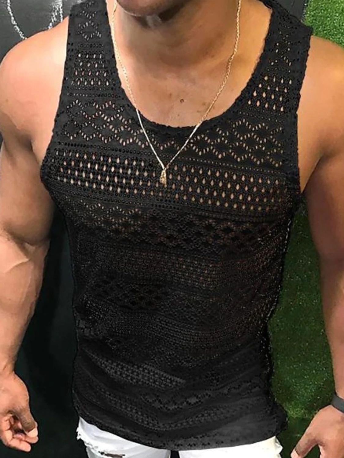 Men's Full Size Openwork Round Neck Tank Plus Size