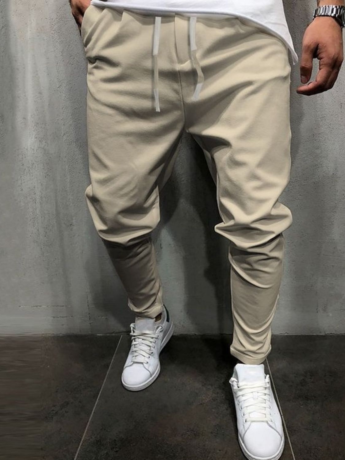 Men's Plus Size Drawstring Cropped Slim Pants