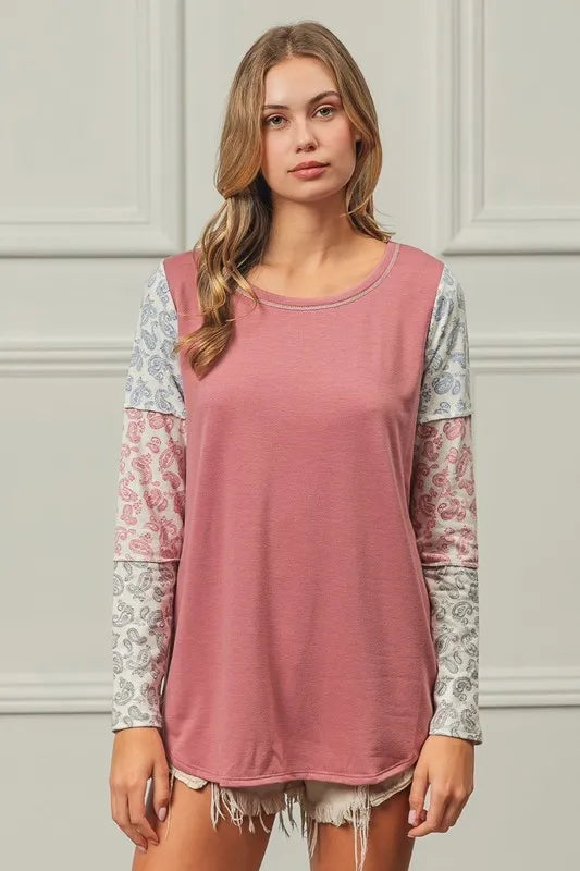 BiBi French Terry with Paisley Triblend Color Block