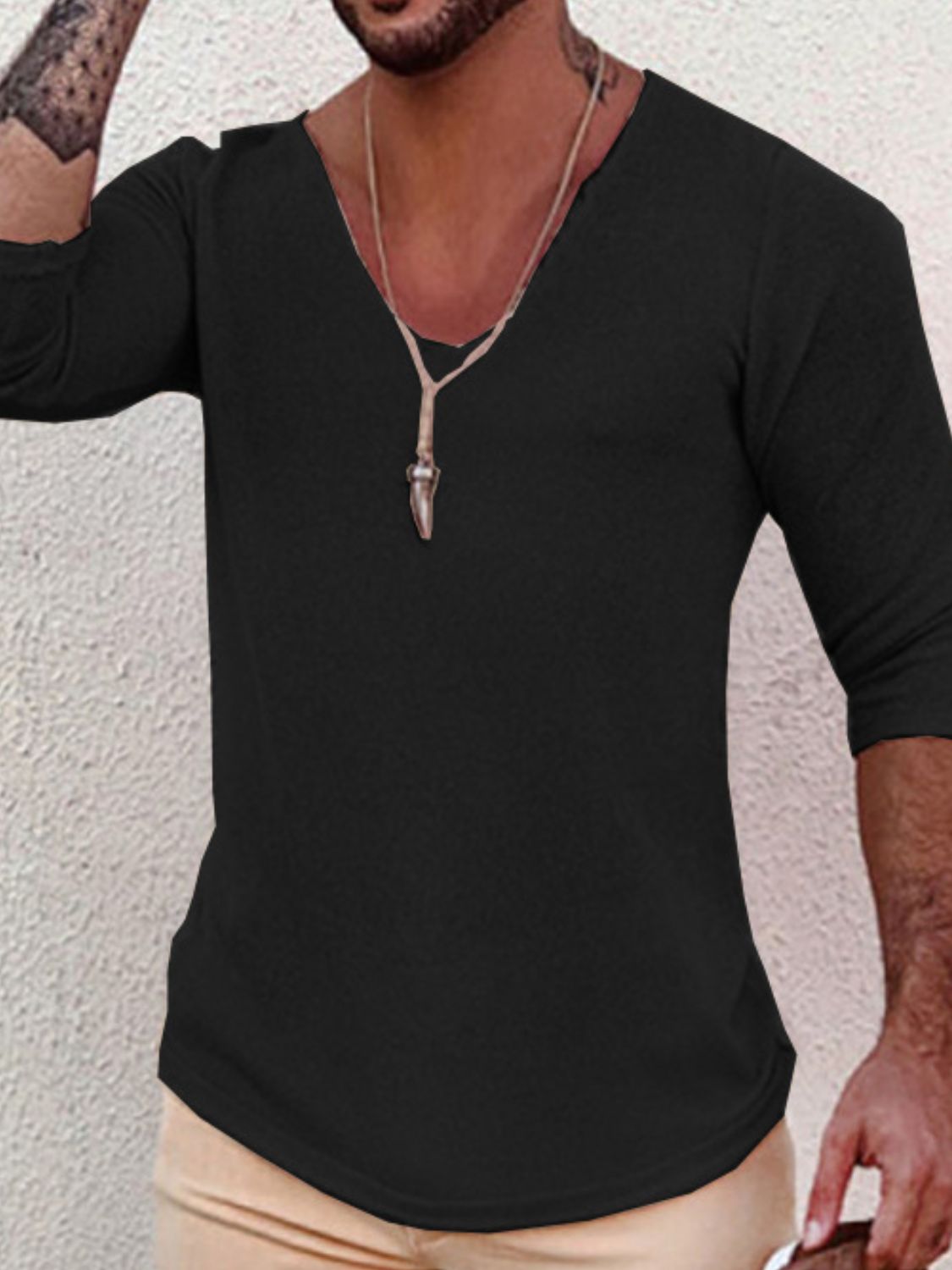 Men's Full Size V-Neck Long Sleeve T-Shirt Plus Size