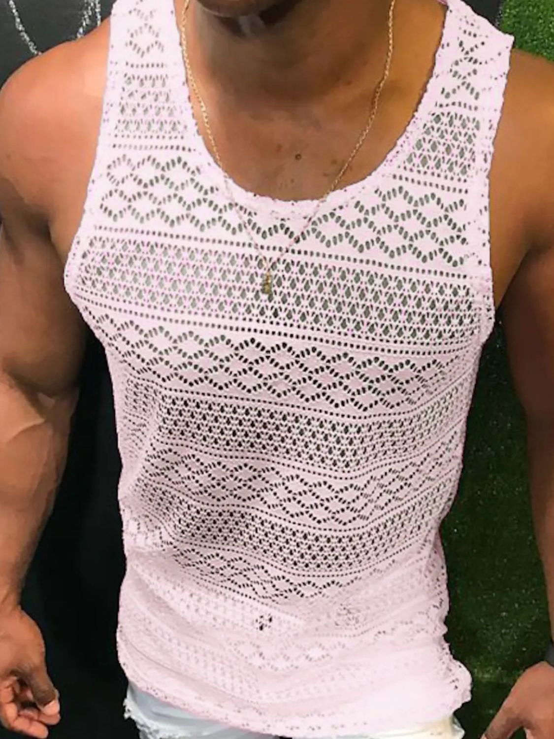 Men's Full Size Openwork Round Neck Tank Plus Size