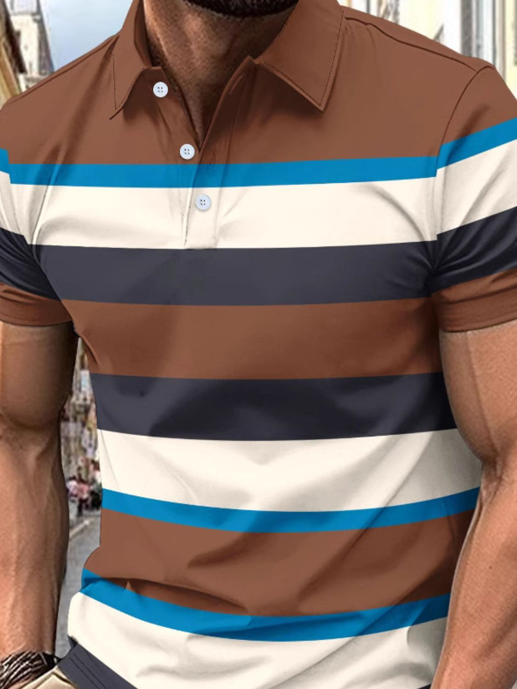 Men's Full Size Collared Short Sleeve Striped Polo Plus Size