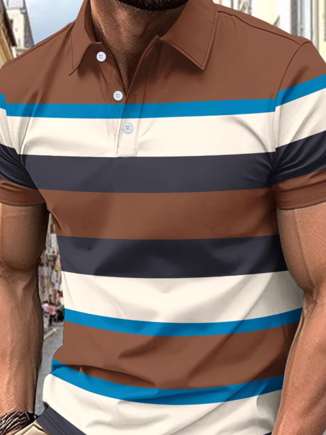 Men's Full Size Collared Short Sleeve Striped Polo Plus Size