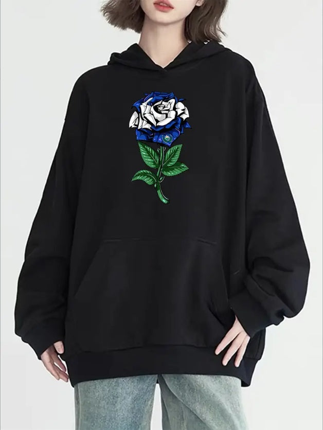 Salvador-Inspired Rose Graphic Hoodie For Women  Casual Long Sleeve Hooded Sweatshirt With Kangaroo Pocket  All-Season Cozy Pullover With Hood