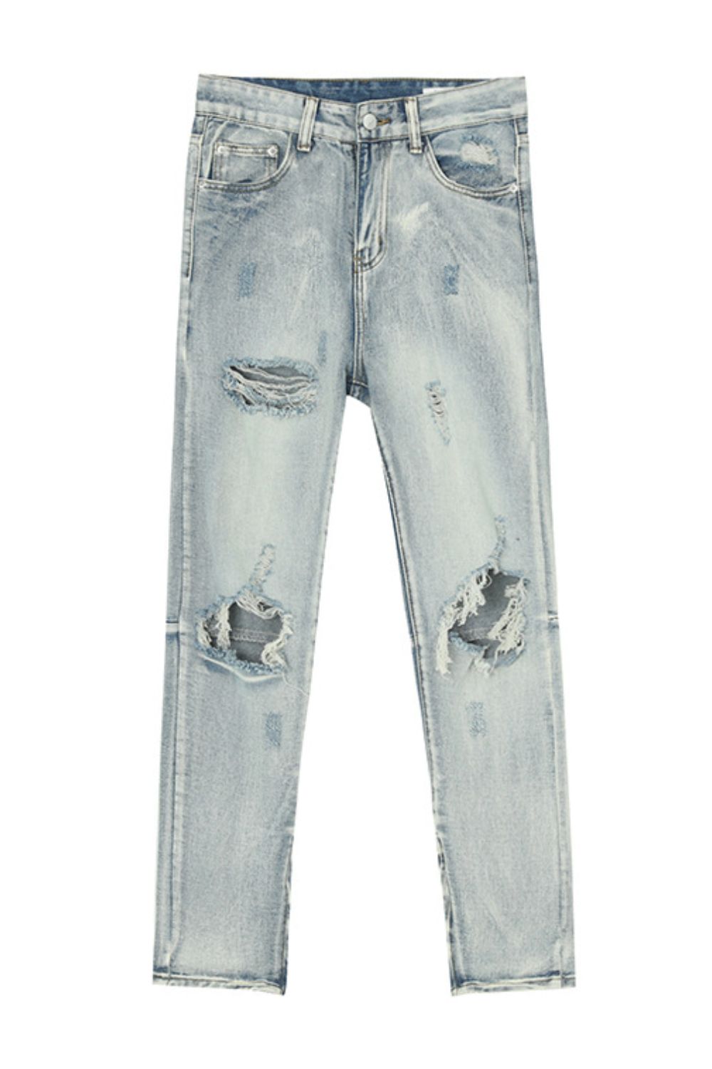 Pocketed Distressed Jeans with Side Zip
