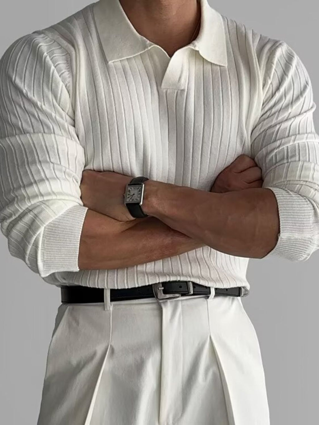 Men's Plus Size Collared Neck Long Sleeve Polo