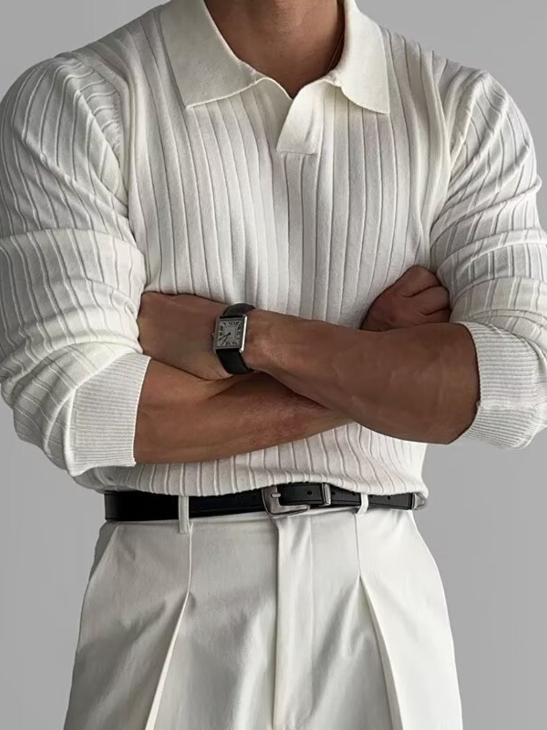 Men's Plus Size Collared Neck Long Sleeve Polo