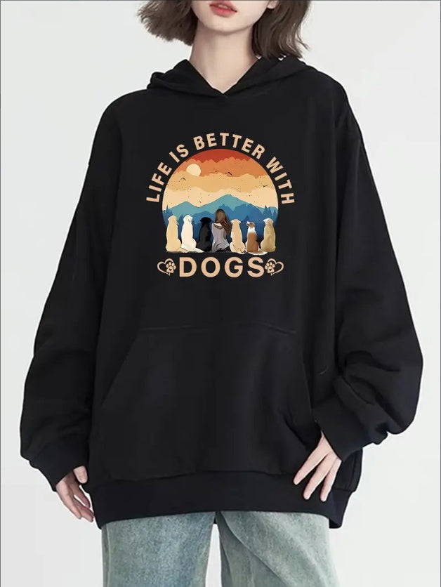Women's Casual Sunset Puppy Print Hoodie
