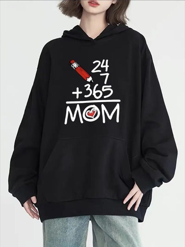 Women's Casual Hoodie With Mom Graphic - Long Sleeve, Round Neck With Pockets, Cozy  Pullover For Fall & Winter