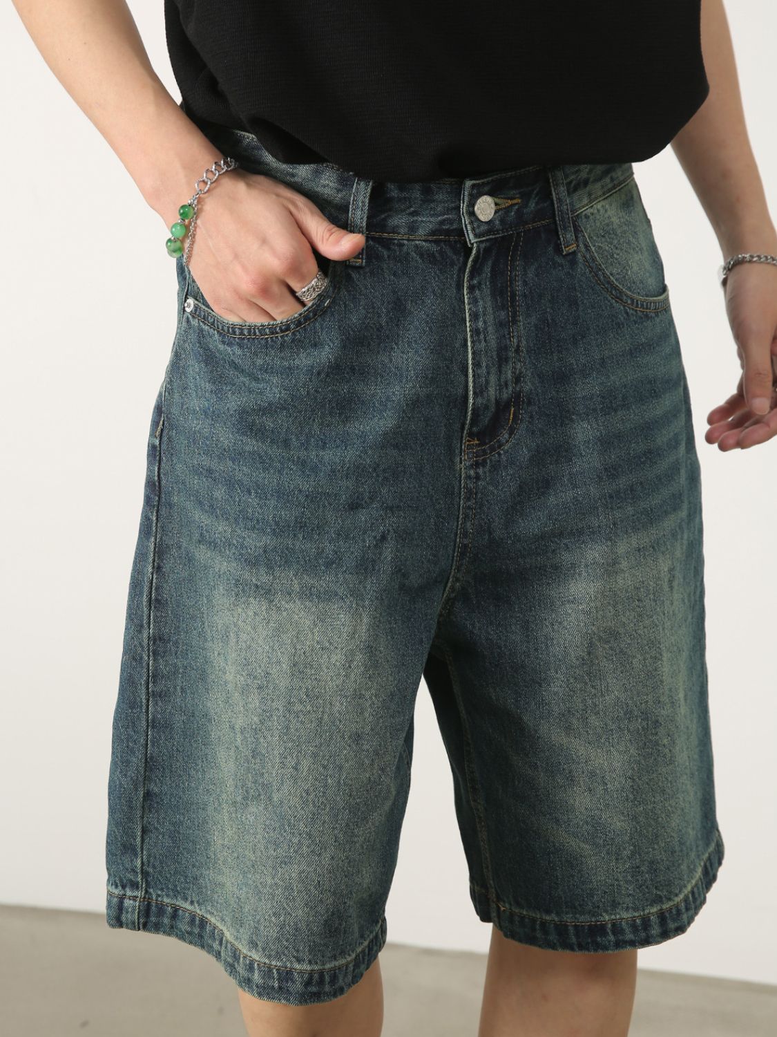 Men's Washed Denim Shorts with Pockets