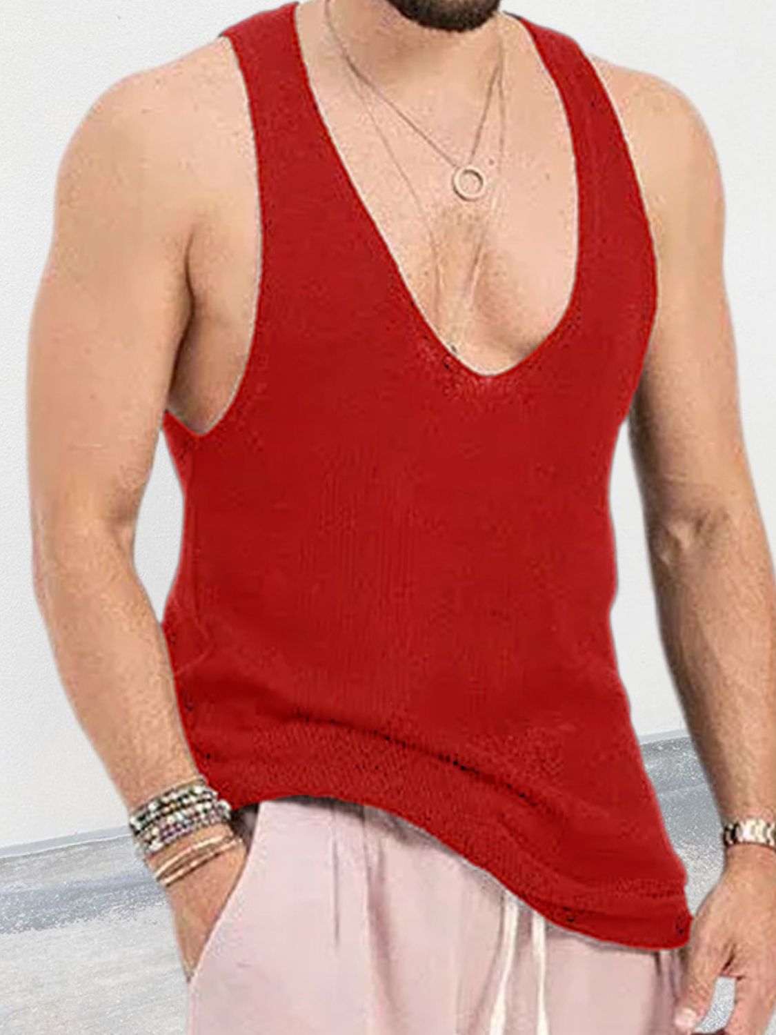 Men's Plus Size V-Neck Wide Strap Tank