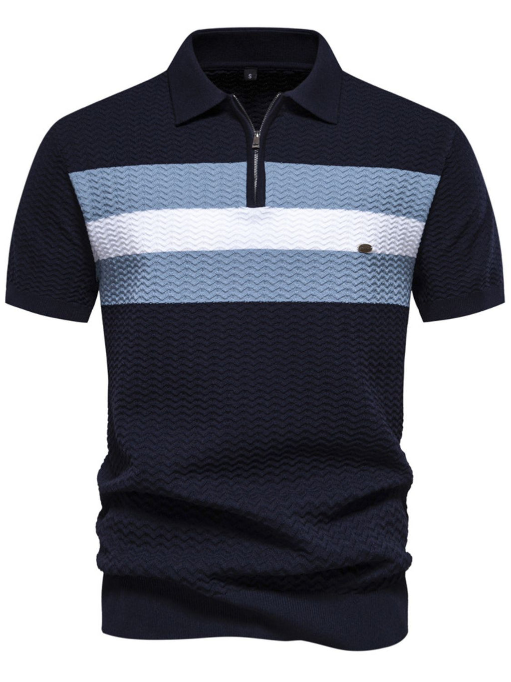 Men's Collared Neck Striped Texture Knit Polo
