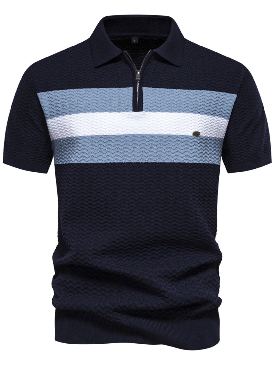 Men's Collared Neck Striped Texture Knit Polo