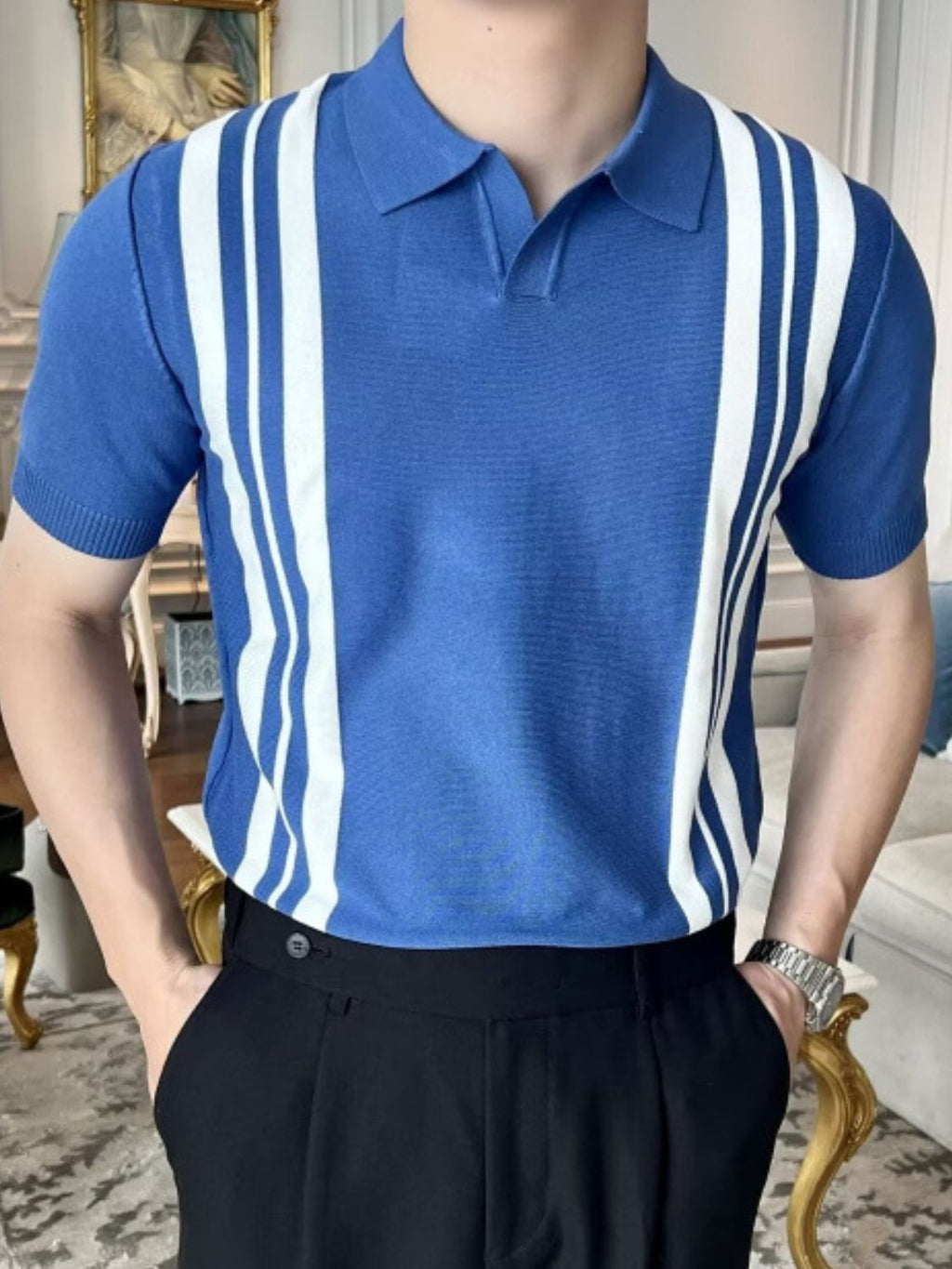 Men's Plus Size Contrast Collared Neck Short Sleeve Polo