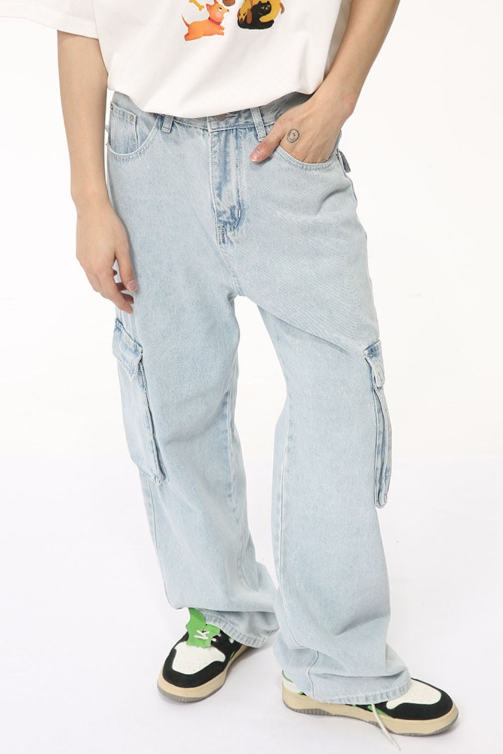 Men's Washed Straight Cargo Jeans