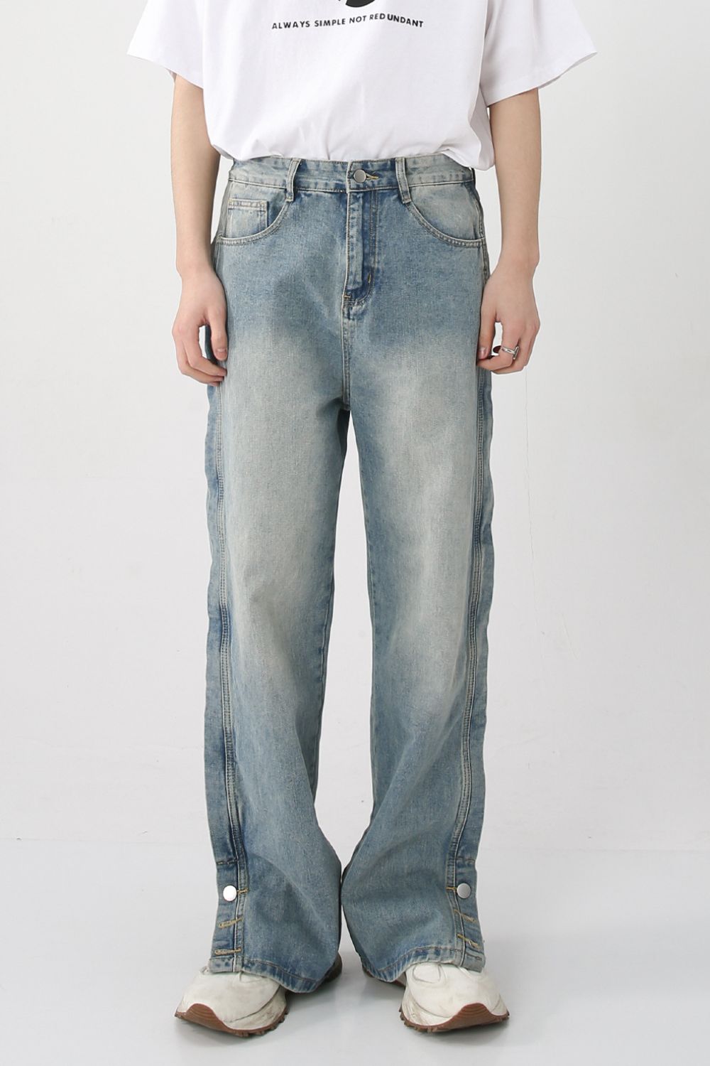 Side Slit Baggy Jeans with Pockets