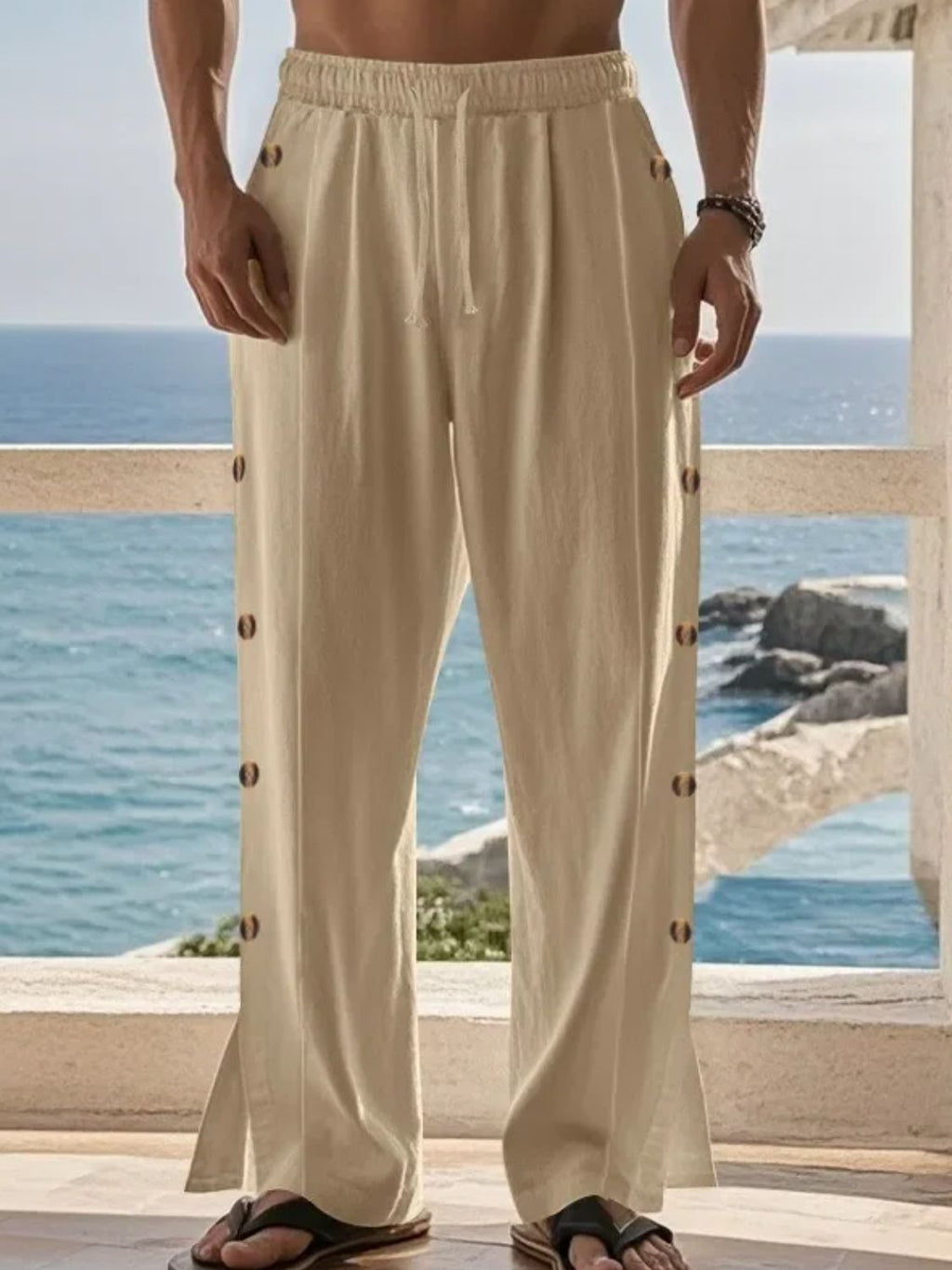 Men's Full Size Side Button Wide Leg Pants Plus Size