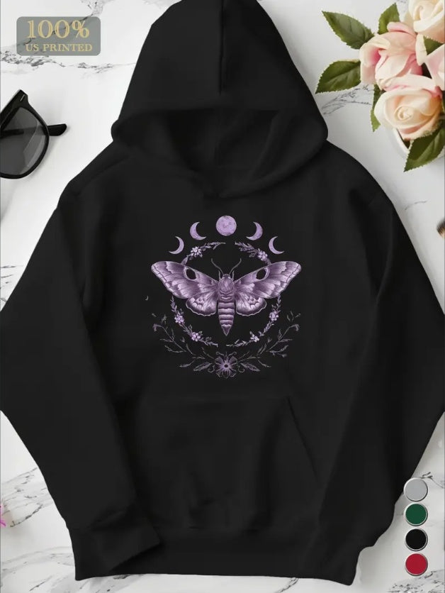 Women's Casual Hoodie With Geometric Butterfly Print  Machine Washable, Kangaroo Pocket  Cozy Long Sleeve Pullover Sweatshirt For Fall Winter