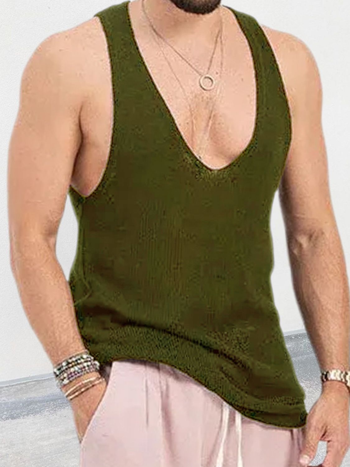 Men's Plus Size V-Neck Wide Strap Tank