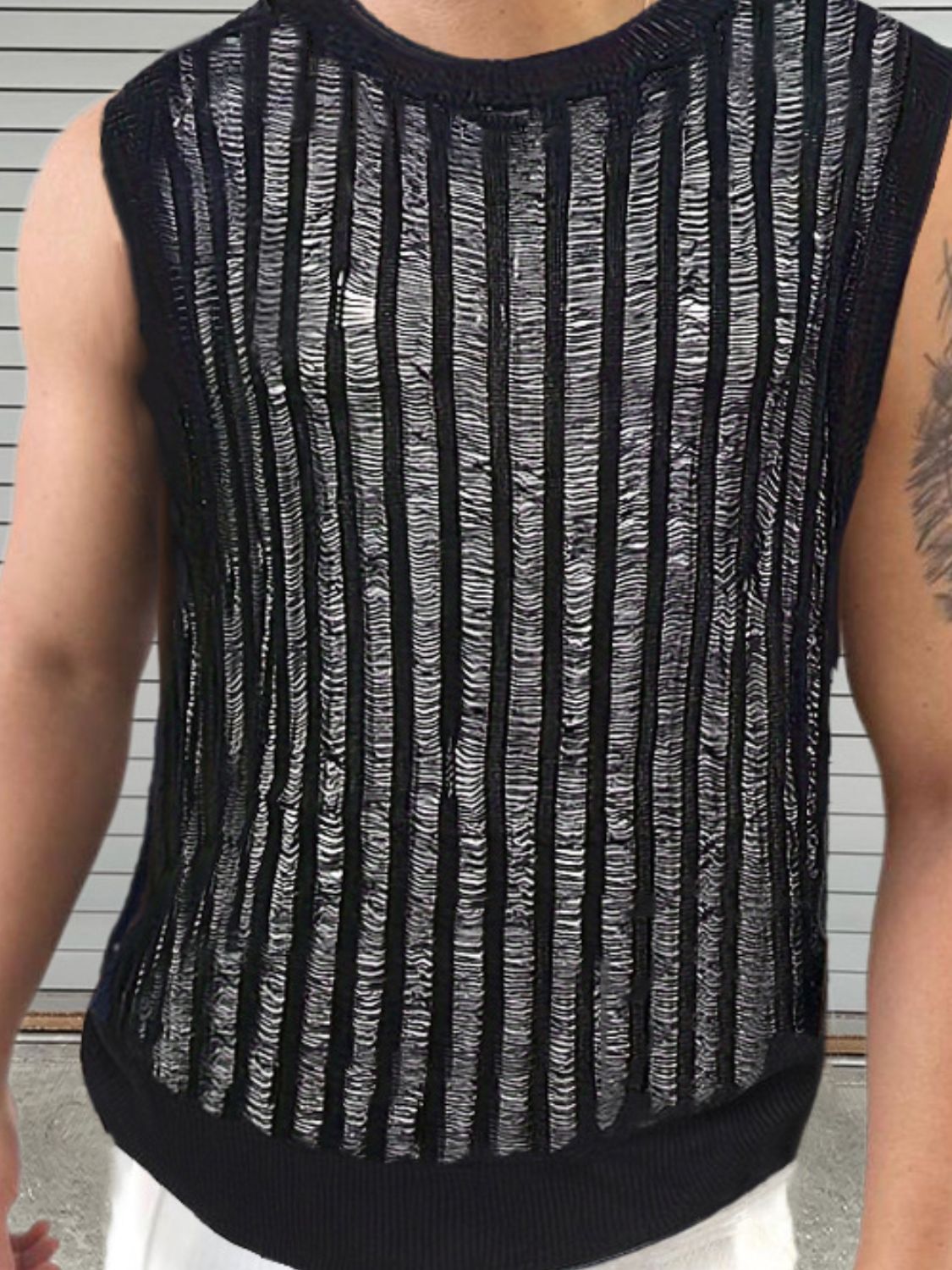 Men's Round Neck Hollow Out Sleeveless Top
