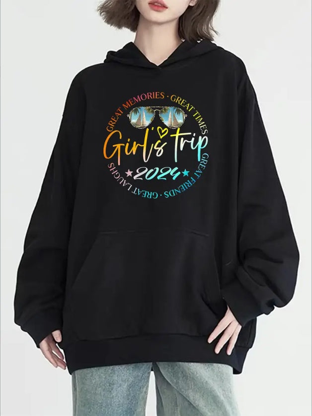 Women's Casual Hoodie With Sister Vacation Graphic & Kangaroo Pocket - Cozy Long Sleeve Pullover, Machine Washable
