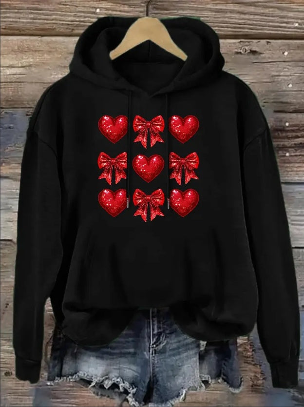 Women's Christmas Heart And Bow Pattern Printed Hoodie