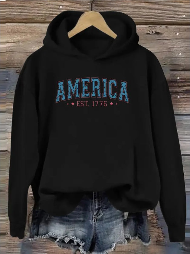 American Flag Print Long Sleeve Casual Hoodie - Fashion Hoodies For Women - Soft, Warm, And Cozy Sweatshirt For Fall And Winter Season, Perfect For Outdoor Activities And Daily Wear