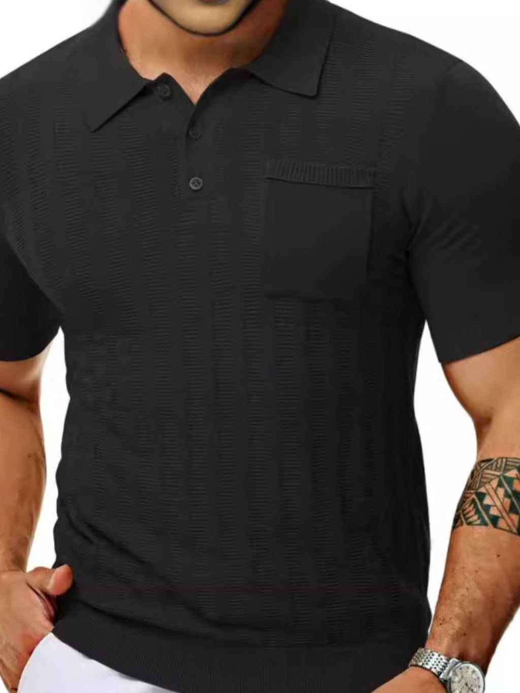 Men's Full Size Textured Short Sleeve Polo Plus Size