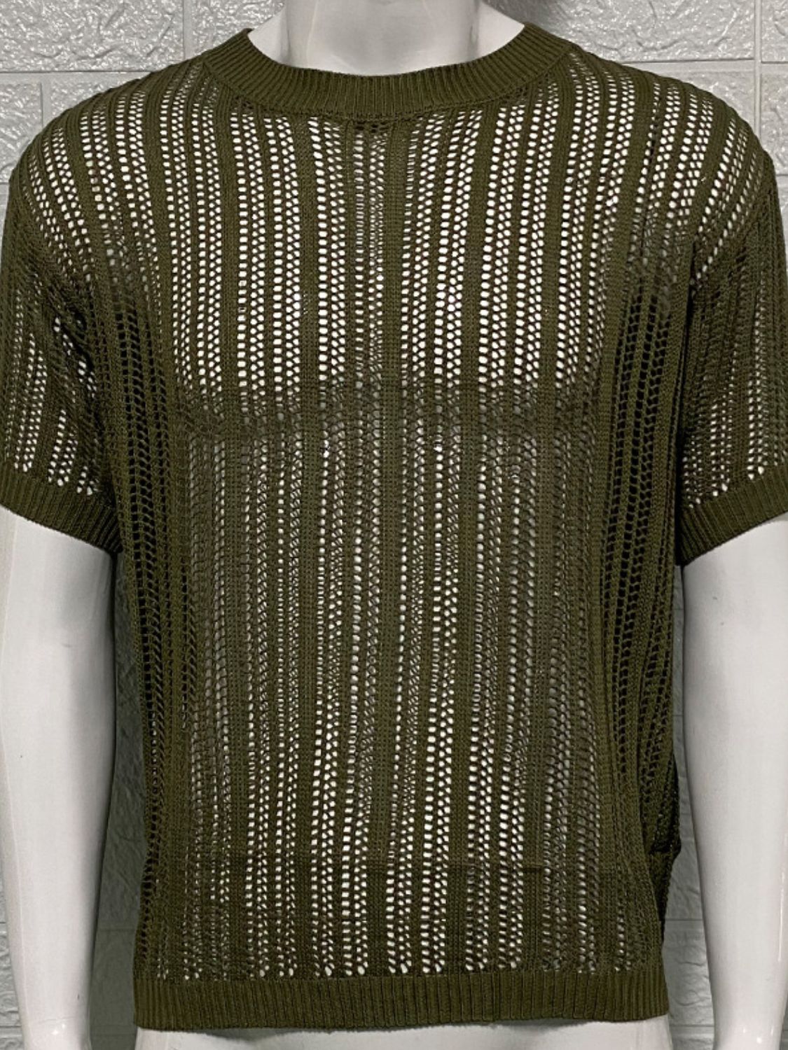 Men's Openwork Round Neck Knit T-Shirt