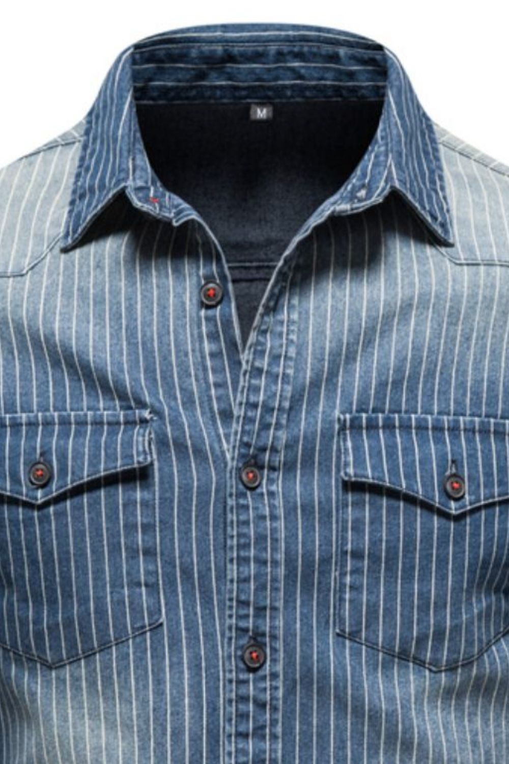 Men's Striped Collared Neck Button Down Denim Shirt