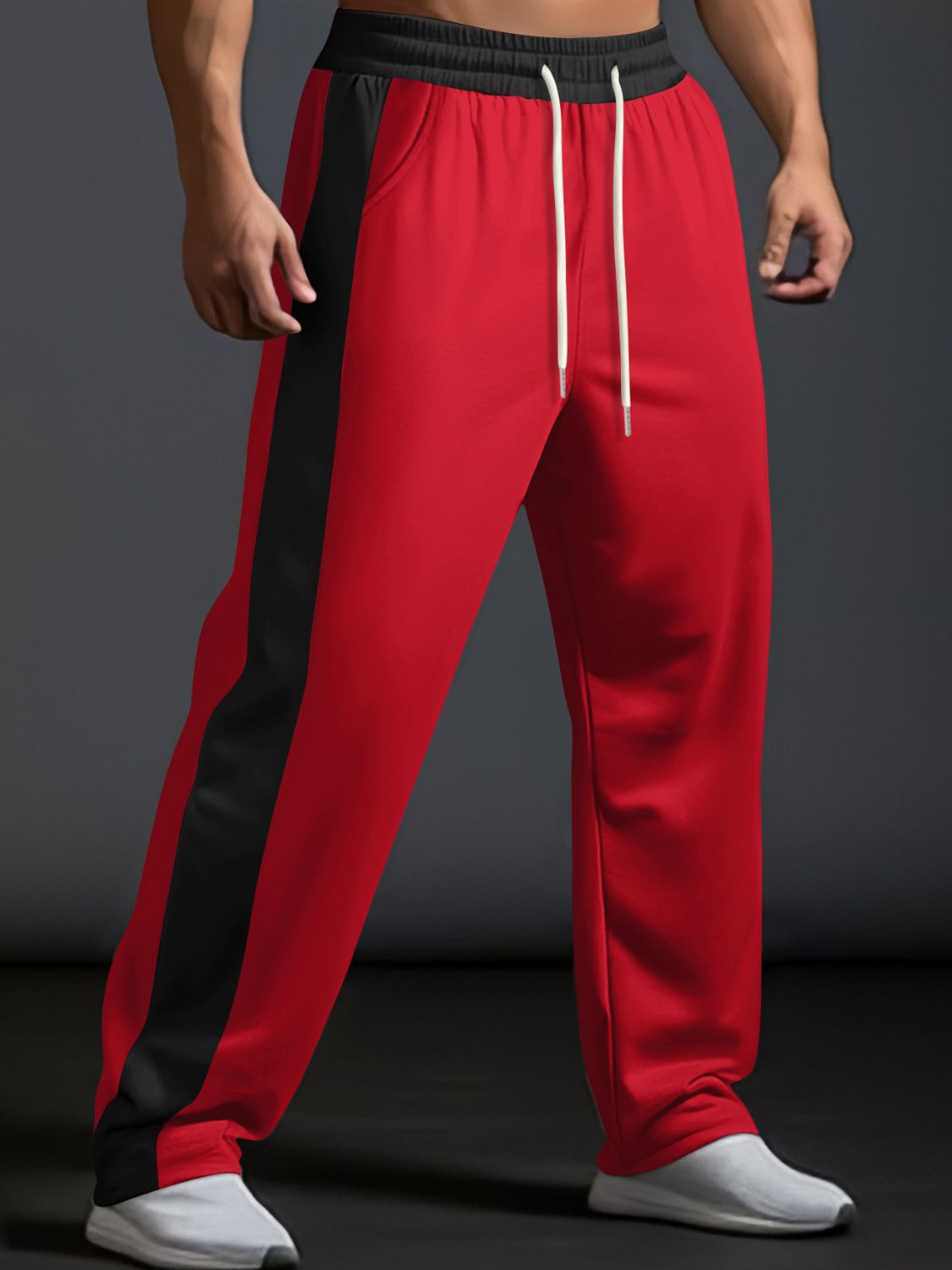 Men's Full Size Drawstring Contrast Wide Leg Pants Plus Size