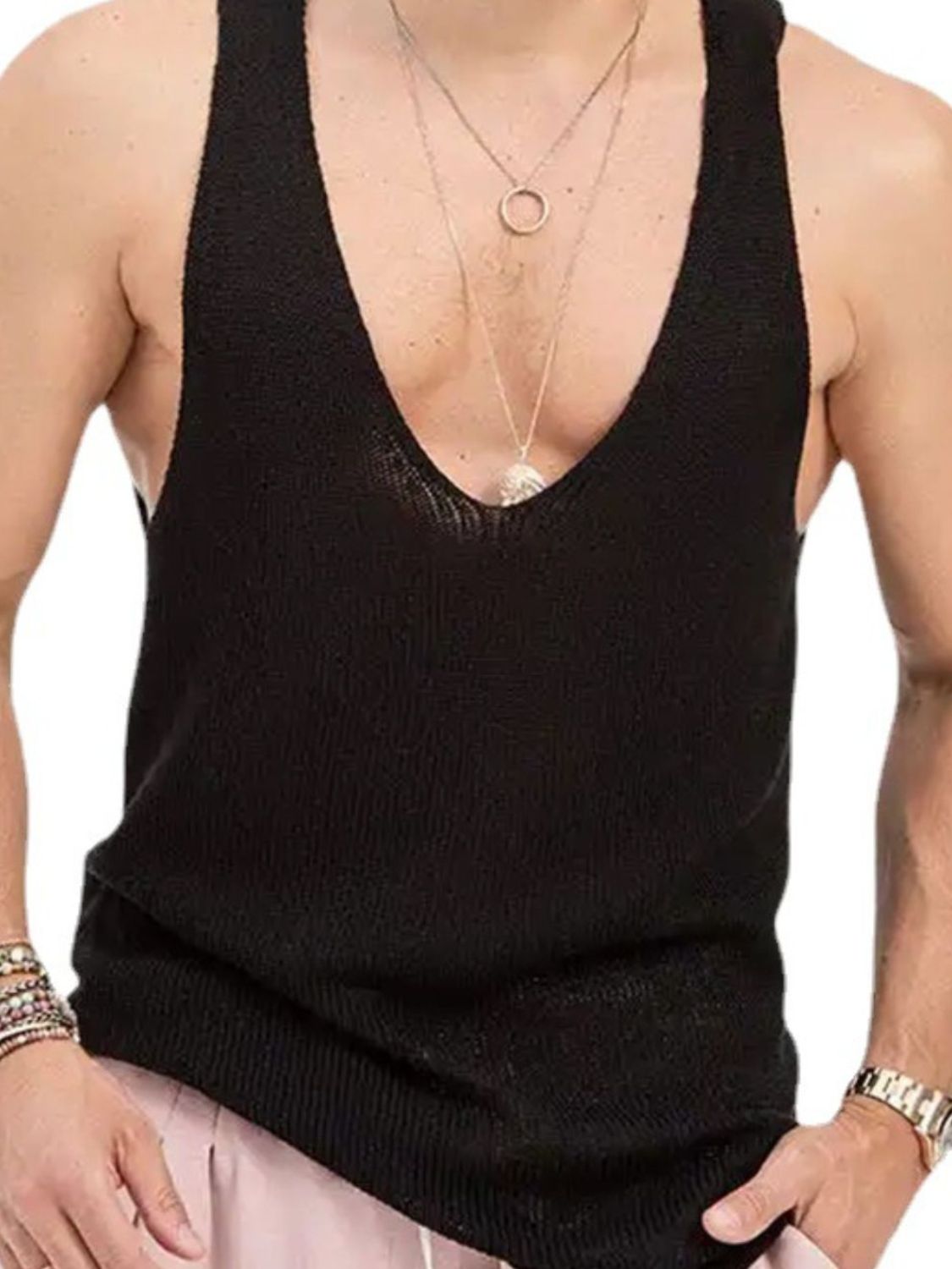 Men's Plus Size V-Neck Wide Strap Tank
